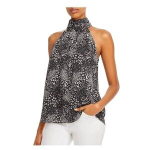 Joie Erola B Halter Top NWT XXS Black White Print High Neck Sleeveless Blouse